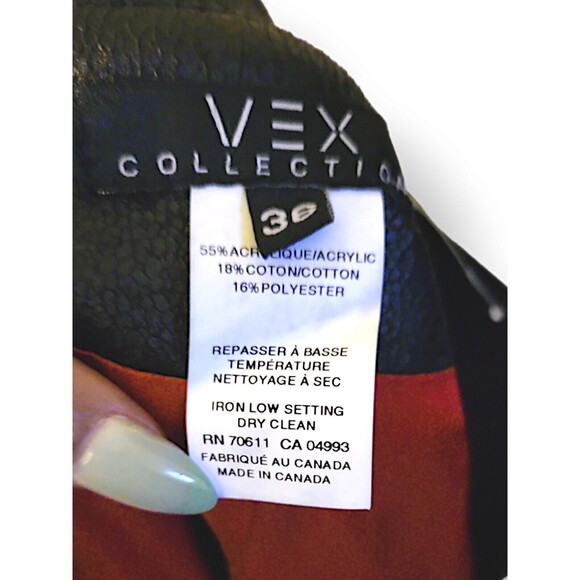 VEX Collection Women’s Blazer Size 36 Tweed Jacket Zipper Pockets Vegan Leather - Picture 2 of 10